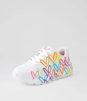 SKECHERS Uno Lite White Neon Multi Smooth Sneakers