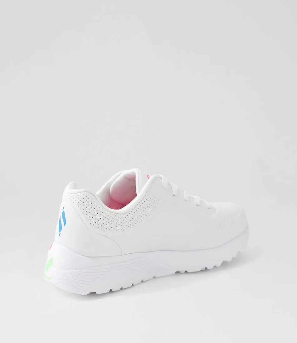 SKECHERS Uno Lite White Neon Multi Smooth Sneakers