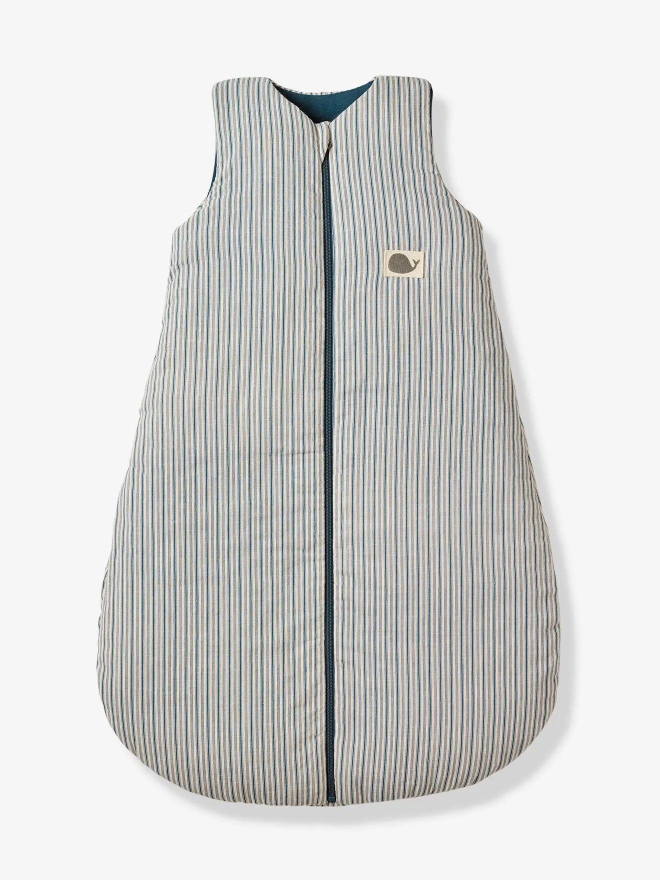 Sleeveless Baby Sleeping Bag, Fastening in the Middle, NAVY SEA - striped blue