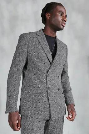 Slim Herringbone Double Breasted Suit Jacket