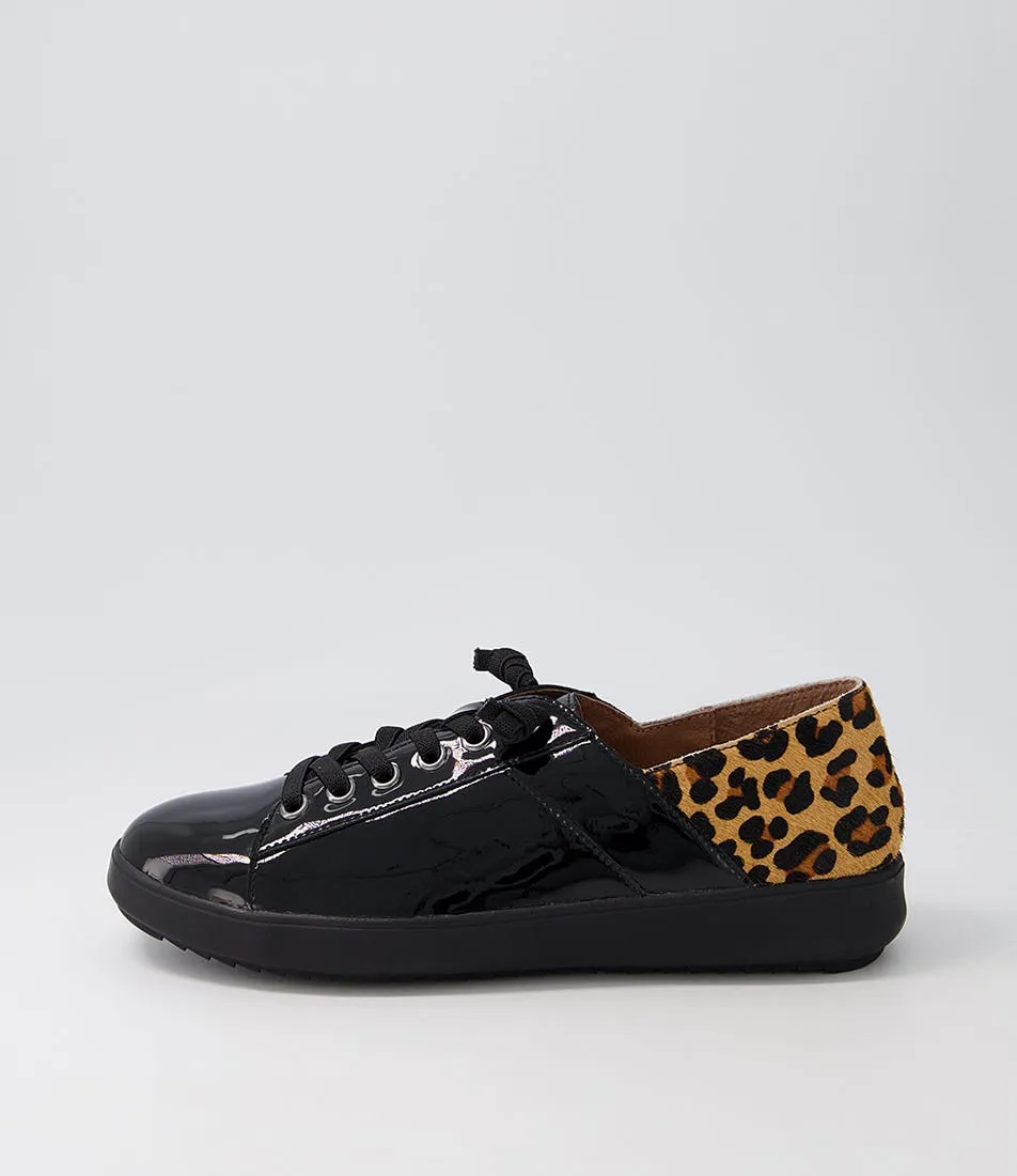 SUPERSOFT Zaylah Black Tan Leopard Patent Pony Sneakers