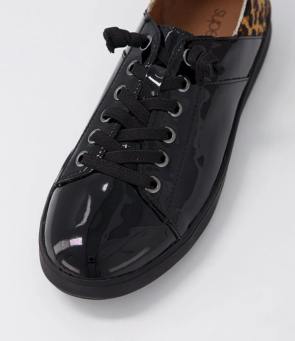 SUPERSOFT Zaylah Black Tan Leopard Patent Pony Sneakers