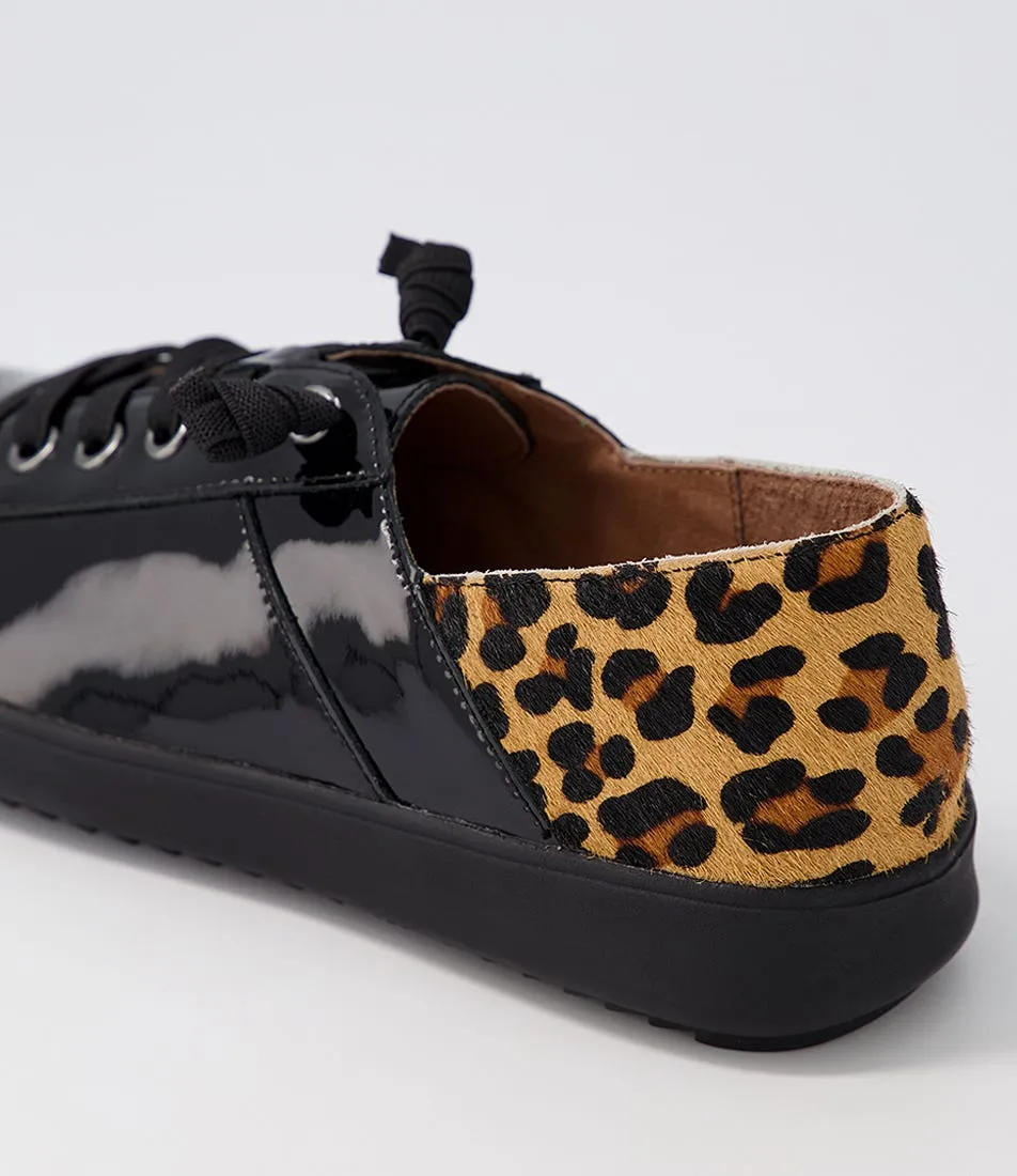 SUPERSOFT Zaylah Black Tan Leopard Patent Pony Sneakers