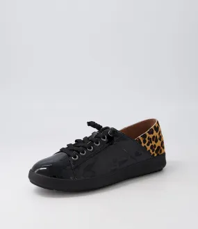 SUPERSOFT Zaylah Black Tan Leopard Patent Pony Sneakers