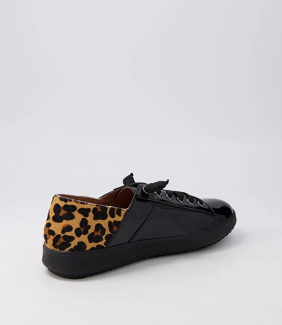 SUPERSOFT Zaylah Black Tan Leopard Patent Pony Sneakers