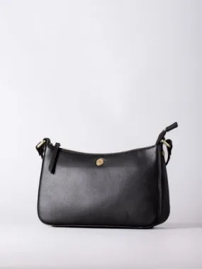 Tarnbeck Curved Leather Cross Body Bag in Black