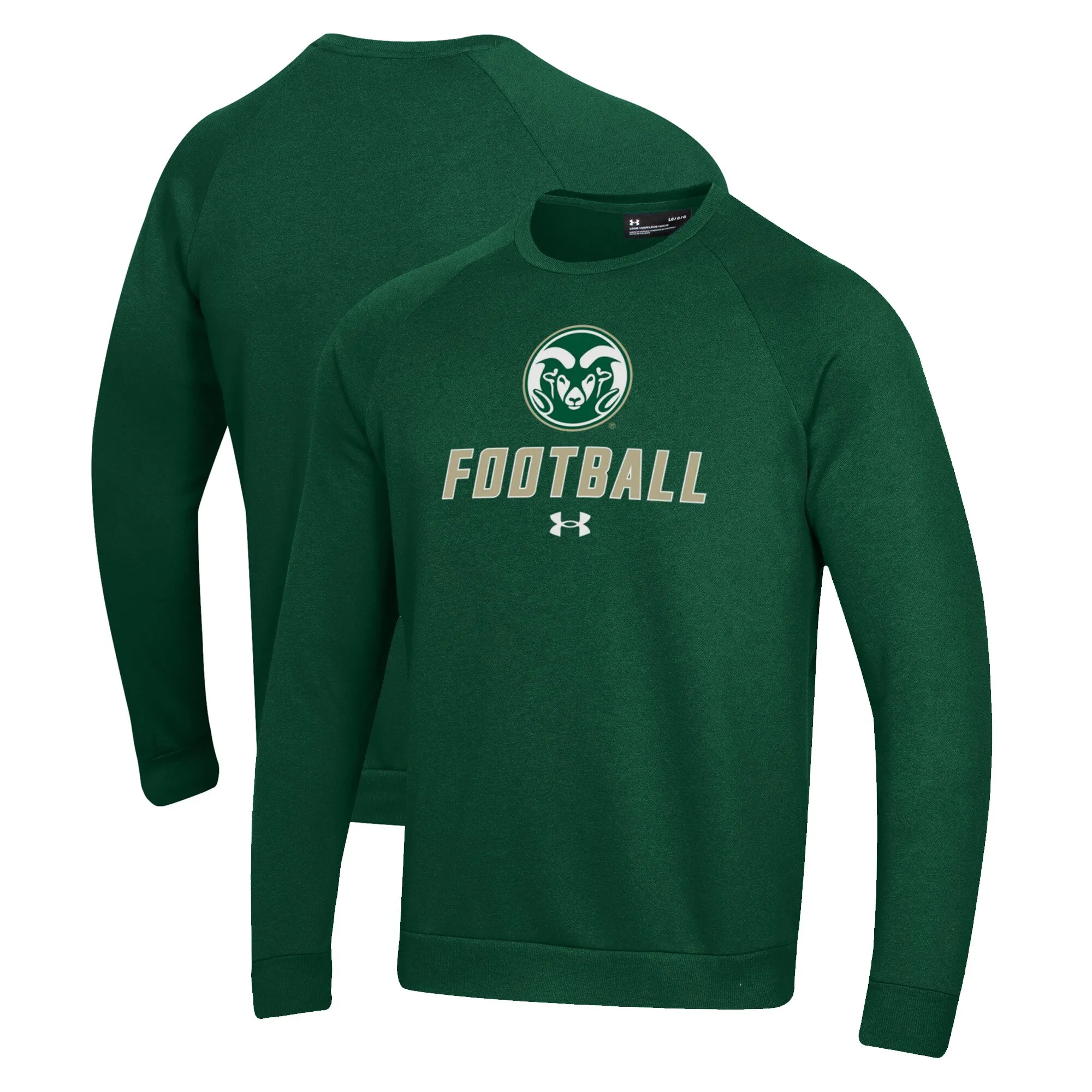 Under Armour  Colorado State Rams Green Football Rival Fleece Raglan Pullover Sweatshirt