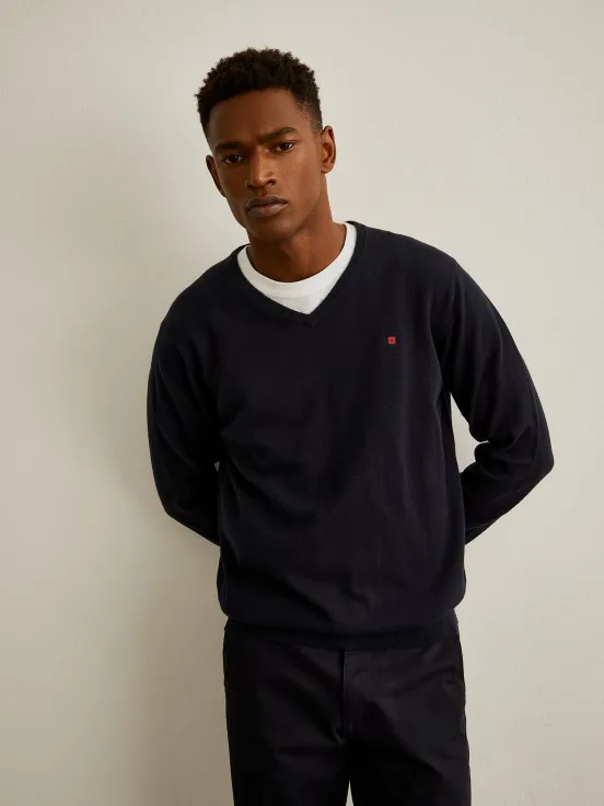 V-neck pullover in cotton and cashmere