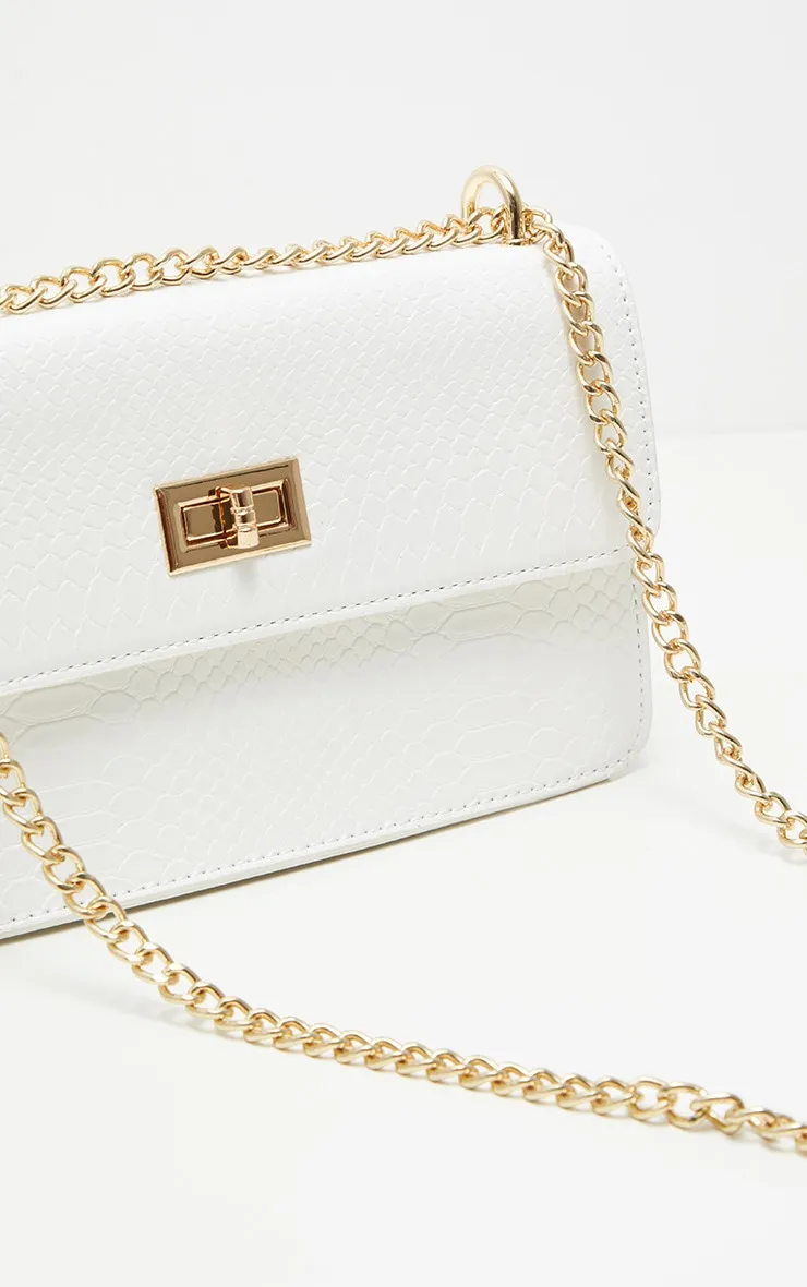 White Croc Chain Cross Body Bag | Accessories