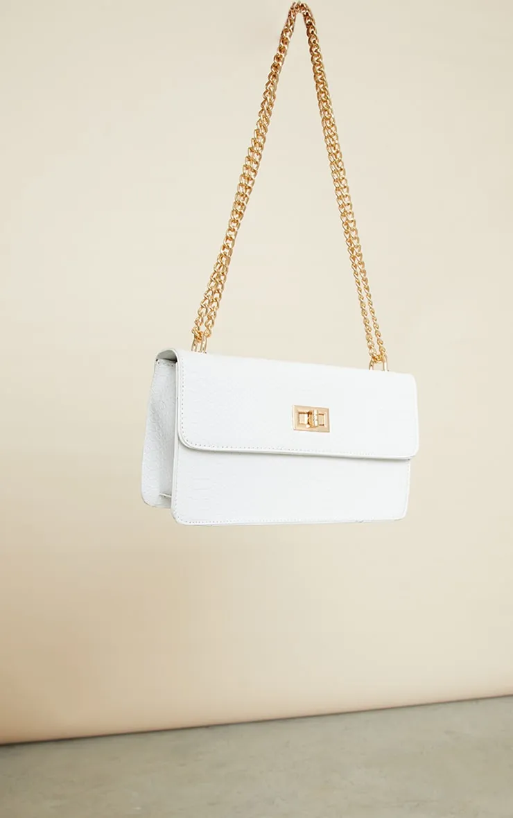 White Croc Chain Cross Body Bag | Accessories