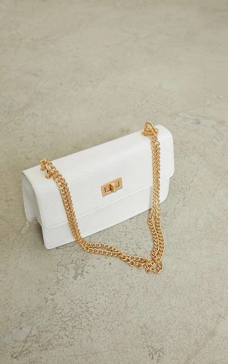 White Croc Chain Cross Body Bag | Accessories