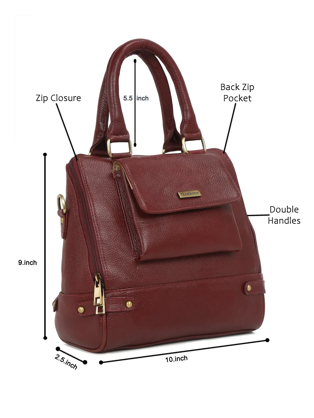 Women Leather Red Structured Handheld Bag