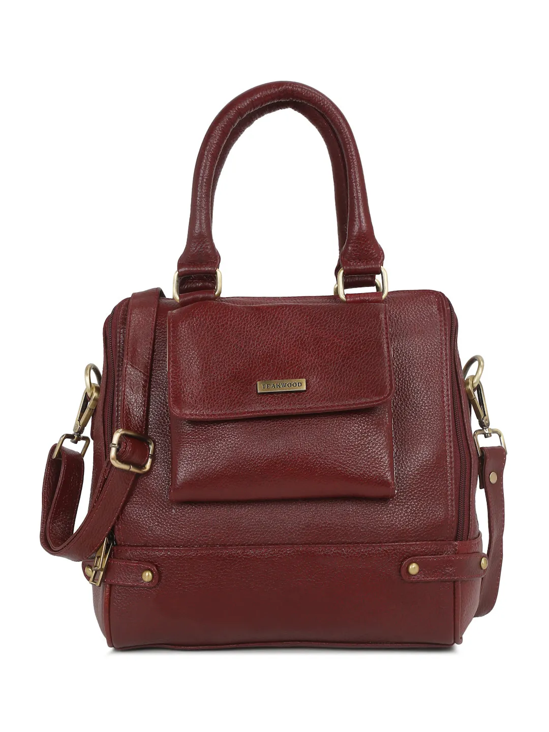 Women Leather Red Structured Handheld Bag